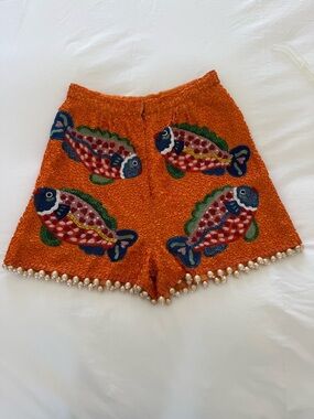 Embellished Orange Fish Appliqué Shorts
